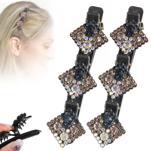 Miniatura 14 de Pinzas de pelo trenzadas con piedra de cristal brillante, pinza para el cabello para mujer, pinzas de pelo corto con pico de pato, clip de pelo