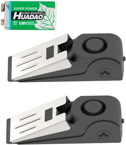Miniatura 11 de Paquete de 2 alarmas portátiles de tope de puerta y cerradura de puerta, dispositivos mejorados de seguridad para el hogar, tope de puerta