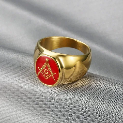Miniatura 3 de INRENG Anillos masónicos masones de acero inoxidable chapados en oro para hombres y mujeres, banda de signo de masón azul G Lodge Master Mason