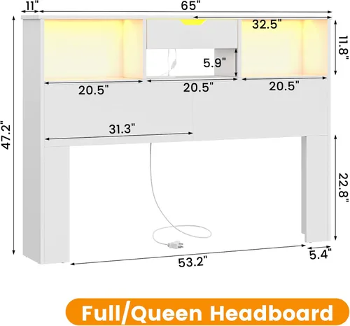 Miniatura 2 de Cabecero para cama tamaño Queen con estante de almacenamiento y cajones, cabeceros profundos de madera con estación de carga y luces LED, cabecera