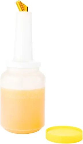 Miniatura 24 de Restaurantware Botella de plástico de almacenamiento de 2 cuartos de galón, con boquilla roja y tapa, botella de almacenamiento de barra, 4 3/4 Rojo