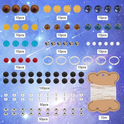 Miniatura 2 de SUNNYCLUE 1 caja de más de 300 piezas de bricolaje 10 juegos de pulseras del sistema solar, kit de pulseras del universo galaxia, los nueve planetas