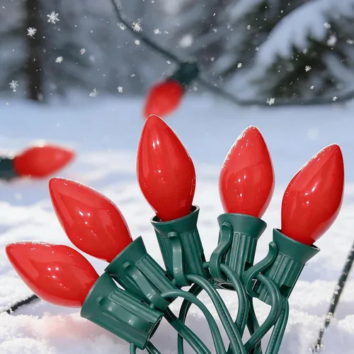 Miniatura 11 de Tira de luces LED de Navidad para exteriores, de 50 pies, cadena de luces C7 con 27 bombillas multicolor de cerámica de 0.6 W, luces de Navidad