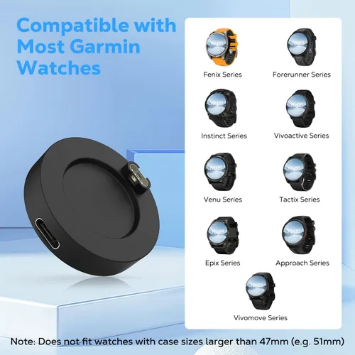 Miniatura 5 de Cargador de reloj USB C, compatible con vivoactive 6 5 4, Fenix 8 7 6 5, Forerunner 55 165 265 965 970 570, Instinct 3 2 1, Venu 4 3s, estación