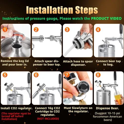 Miniatura 7 de Mini cultivador de barril de 128 onzas con grifo ajustable, sistema de grifo de cerveza de acero inoxidable a presión, sistema dispensador
