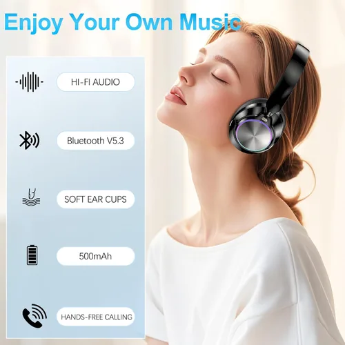 Miniatura 7 de Auriculares inalámbricos Bluetooth con cancelación de ruido con micrófono, tiempo de reproducción de 65 horas, llamadas claras, ajuste cómodo