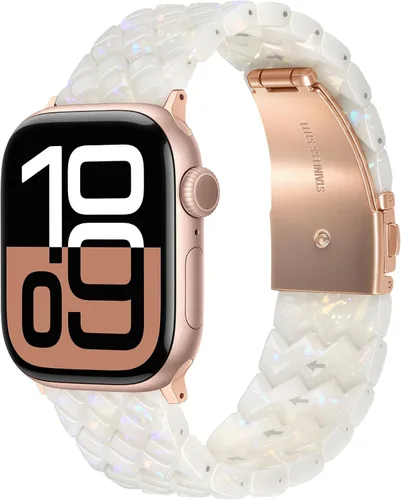 Miniatura 36 de V.R.HOPE Correa de Resina para Reloj Compatible con Apple Watch para Mujeres 38mm 40mm 41mm 42mm Oro Rosa Ligero Pulsera de Pulsera para iWatch Beige