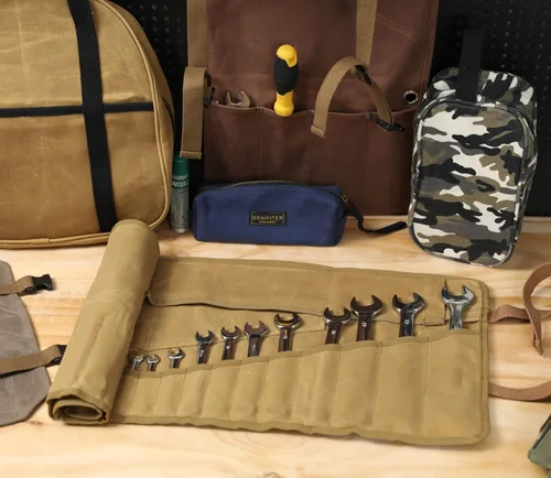 Miniatura 7 de Denifiter Bolsa enrollable de 20+4 bolsillos, bolsa enrollable para herramientas de mano, rollo de llave de lona encerada duradero de 16 onzas