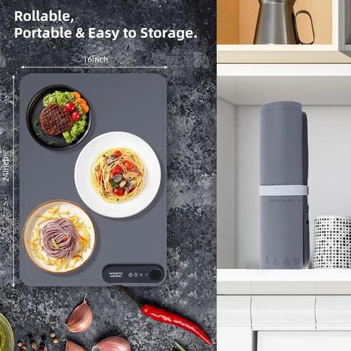 Miniatura 4 de Tapete de calentamiento de alimentos de 24 x 16 pulgadas para calefacción de superficie para fiestas de alimentos, bufé, uso diario, bandeja