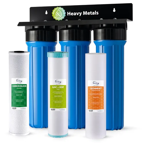 iSpring WGB32BM - Sistema de filtración de agua de 3 etapas para toda la casa, con sedimento azul grande de 20 pulgadas, bloque de carbono,
