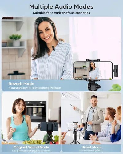 Miniatura 3 de Paquete de 2 micrófonos de solapa inalámbricos para iPhone, iPad y teléfono Android, micrófono de solapa Plug and Play, micrófono inalámbrico