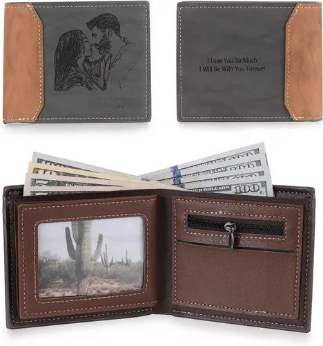 Miniatura 15 de Carteras personalizadas para hombres, cartera personalizada para hombre con imagen grabada y nombre, billetera delgada de cuero plegable, regalos