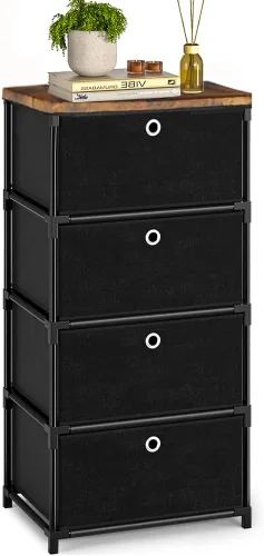 LUKYTOWER Cajones de Almacenamiento de Tela Cómoda y Cajonera, Cómoda Pequeña con Unidad de Cajones, Cómoda Resistente de 4 Cajones para Armario,