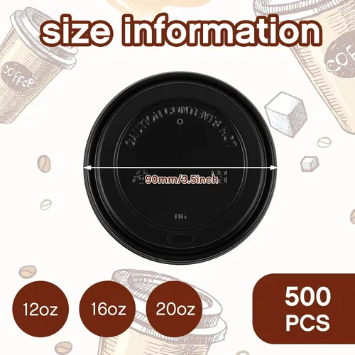 Miniatura 2 de Eaasty Paquete de 500 tapas desechables para tazas de café de 3.543 in, tapas planas negras calientes para tazas de papel de 10, 12, 16, 20 onzas, a