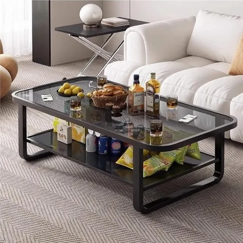 Miniatura 3 de EASYSOUL Mesa auxiliar moderna de cristal, 39.37 x 19.69 x 17.7 pulgadas, mesas de té rectangulares de vidrio de doble capa para sala de estar, Gris