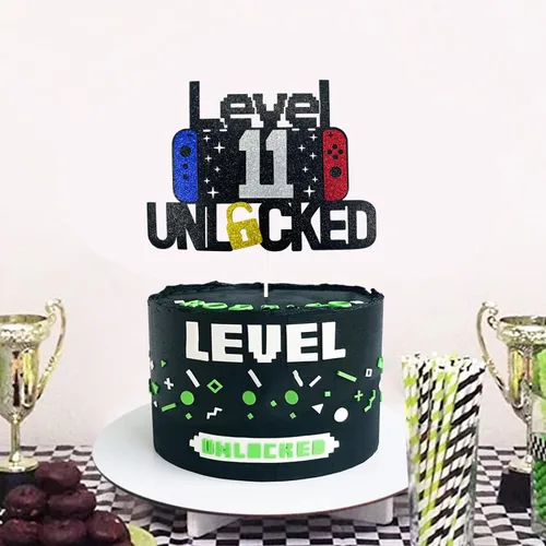 Miniatura 2 de Decoración de pastel de videojuegos de feliz cumpleaños número 11 desbloqueado para niños y niñas de 11 años de edad, decoración de fiesta