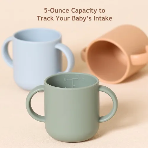 Miniatura 2 de ROCCED Vasos pequeños de silicona para bebés de silicona con 2 asas, taza de entrenamiento para niños pequeños, fácil agarre para 6 meses + 5.1 fl