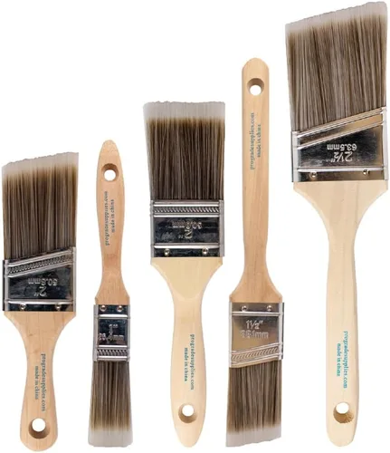 Pro Grade Juego de pinceles de pintura de 5 piezas, pinceles planos y angulares para paredes, molduras, gabinetes, látex interior y exterior y
