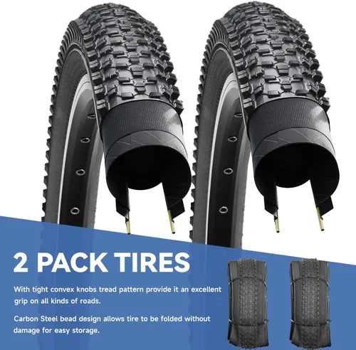 Miniatura 5 de Hycline Paquete de 2 neumáticos para bicicleta de montaña: neumáticos de bicicleta plegables de repuesto de 20/24/26/27.5 pulgadas resistentes al
