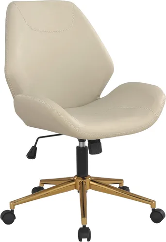 OSP Home Furnishings Reseda Scoop - Silla de oficina ajustable con acabado dorado, base de 5 estrellas, piel sintética color crema