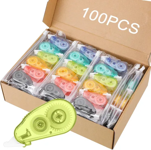 Chivao Paquete de 100 mini cintas correctoras de tinta a granel, juego de cintas de borrador, aplicador de corrección instantánea estético colorido