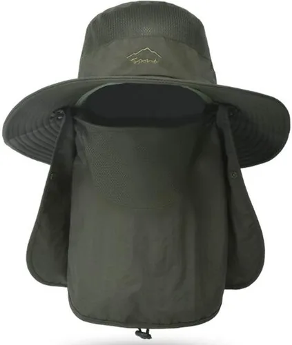 Sombrero de pesca para hombres y mujeres, sombrero de ala ancha con protección solar UV para exteriores con cubierta facial y solapa para el cuello