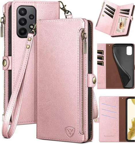 Miniatura 12 de XcaseBar Funda tipo cartera para Samsung Galaxy A23 5G/4G con cremallera y tarjetero de crédito [bloqueo RFID], funda de piel sintética con tapa