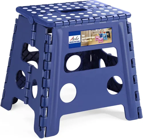 Miniatura 11 de ACKO Taburete plegable plegable de 16 pulgadas, 400 libras de capacidad, taburetes de plástico para adultos y niños, taburetes plegables para Blanco