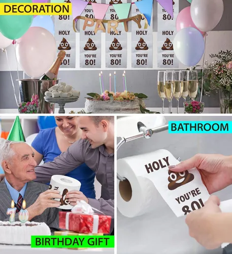 Miniatura 5 de Printed TP Regalo de papel higiénico impreso con texto en inglés "You're 80", regalo divertido de cumpleaños, broma de papel higiénico, regalo