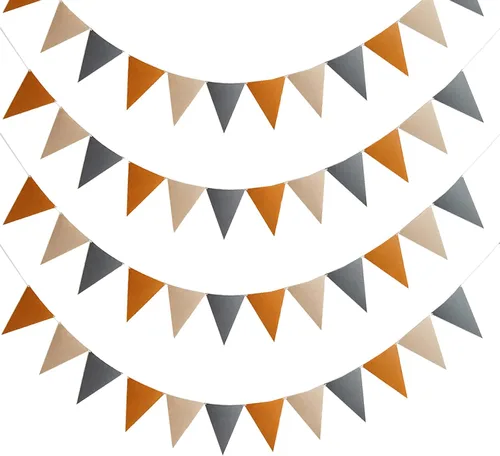 Zwiebeco Banderines de fieltro marrón y gris de 16.4 pies, banderas triangulares para colgar guirnalda de tela no tejida para cumpleaños, boda,
