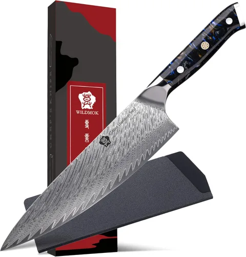 Miniatura 7 de WILDMOK Cuchillo de chef de Damasco, cuchillos de chef japoneses de 8 pulgadas, cuchillo de cocina con mango de resina, cuchillos afilados