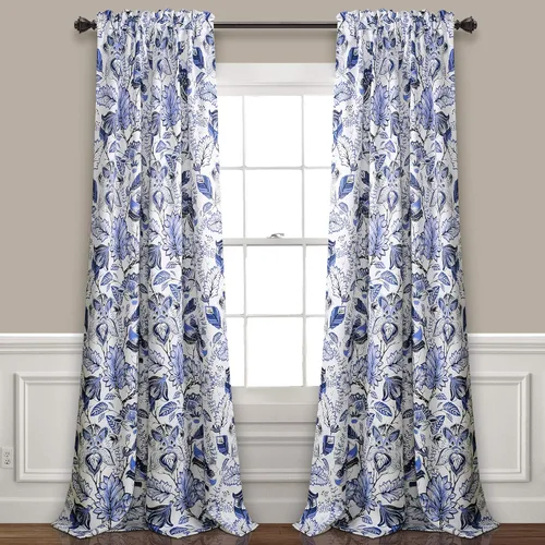 Lush Decor Cynthia - Juego de cortinas de oscurecimiento jacobeas para sala, comedor, dormitorio, par de paneles de 95 pulgadas de largo, color azul