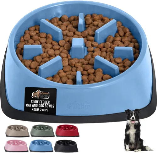 Miniatura 10 de GORILLA GRIP Cuencos para perros de alimentación lenta pendiente de patente, juguete interactivo de rompecabezas de 4 tazas para entrenamiento