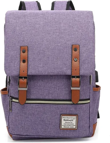 Miniatura 8 de UGRACE - Mochila vintage para portátil con puerto de carga USB, elegante mochila de viaje resistente al agua, mochilas casuales para hombres y Negro