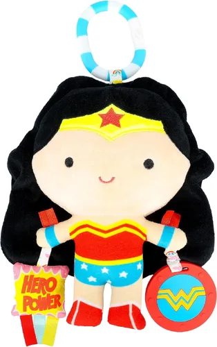 KIDS PREFERRED DC Comics Wonder Woman - Juguete de actividad sensorial múltiple con mordedores, texturas arrugadas y clip para diversión sobre la