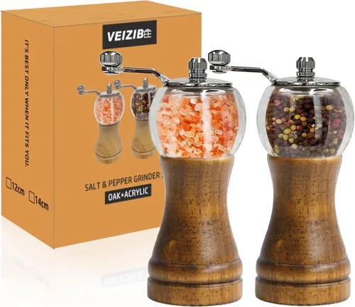 Miniatura 8 de Molinillos de pimienta, juego de molinillo de pimienta manual negro tostado clásico, molino de sal para agitar, madera de estilo retro, acrílico