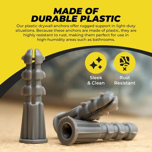 Miniatura 3 de Anclajes de yeso de plástico acanalados Qualihome - Anclajes de pared para paneles de yeso - Anclajes de tornillo de plástico para paneles de yeso