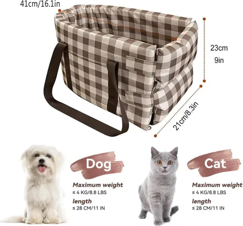 Miniatura 4 de Asiento elevador de seguridad para mascotas, asiento de automóvil con consola central para perros pequeños, gatos, asiento elevador para A cuadros