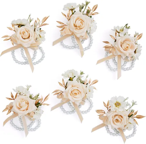 Miniatura 9 de Serwalin Conjunto de Corsage y Boutonniere Rosa, Corsage y Boutonniere de Graduación, Conjunto de Flores de Boda, Accesorios de Homecoming