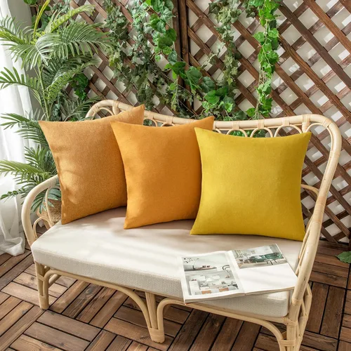 Miniatura 4 de Juego de 2 fundas para cojines de exterior, impermeables, decorativas, de lino, para casa de campo, fundas sólidas para cojines para tienda