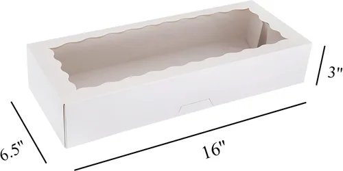 Miniatura 2 de Tcoivs - 30 cajas de pastelería con ventana de 16 x 6.5 x 3 pulgadas, cajas para galletas, cajas largas autodesplegables para galletas, fresas
