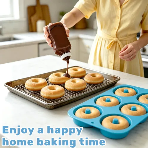 Miniatura 4 de Aichoof molde de silicona para donas de 6 rosquillas, juego de 2. Bandeja de silicona apta para bagels de grado alimenticio LFGB, antiadherente