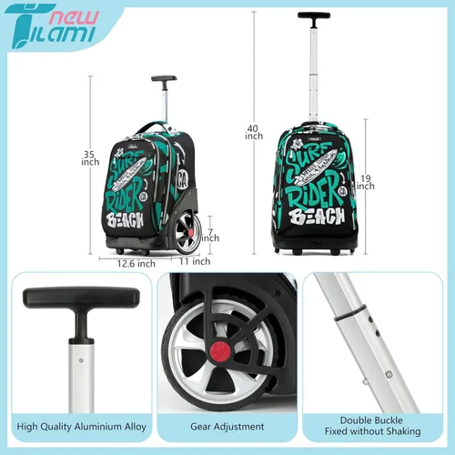 Miniatura 64 de NEW TILAMI Mochila con ruedas de 19 pulgadas con bolsa de almuerzo para niñas y niños, mochila para laptop con ruedas, bolsa de mano duradera