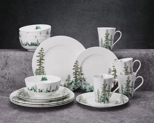 Miniatura 10 de Mikasa Watercolor Forest Bone China - Juego de vajilla ligera de 16 piezas resistente a las astillas, servicio para 4, color blanco