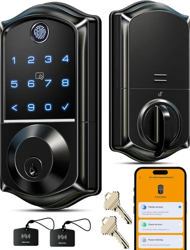 Veise VE017 Cerradura inteligente de puerta con huellas dactilares, control por aplicación, entrada sin llave 7 en 1, bloqueo automático, puerto de