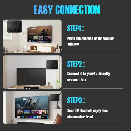 Miniatura 3 de Antena de TV para Smart TV en interiores, antena de TV para canales locales, compatible con 4K 1080p con amplificador de señal, cable coaxial HDTV