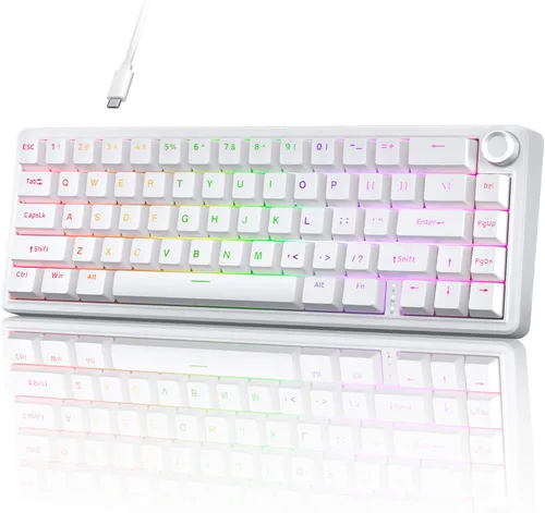 TMKB T68E 60% Teclado Mecánico para Juegos con Cable, Montura de Junta RGB Retroiluminada Intercambiable en Caliente, Teclado Cremoso con