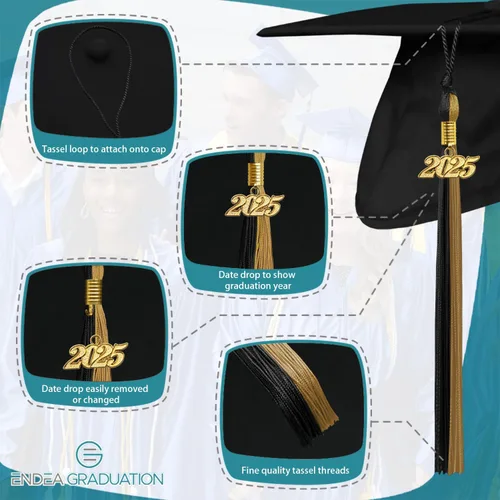 Miniatura 3 de Endea Graduation Borla de doble color con gota de fecha plateada (negro/oro antiguo, 2025)