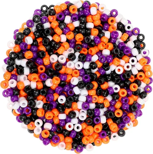 UPINS 1200 piezas Cuentas de pony de Halloween naranja púrpura negro blanco Cuentas de ponis para manualidades de bricolaje y joyería de Halloween