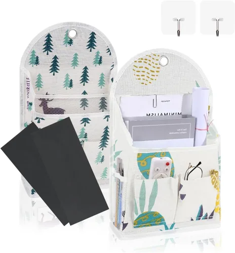 Miniatura 10 de Paquete de 2 bolsas de almacenamiento para colgar en la pared con bolsillos, cesta organizadora de casillero con gancho adhesivo, organizador de Gris
